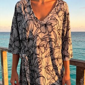 NWT Tommy Bahama Heather V Neck Floral Midi Dress Size M